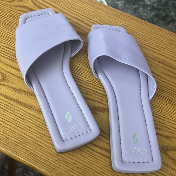 ☁️ Franco Sarto Womens Lavender Leather Square Toe Slide Sandals Shoes - Picture 2 of 8